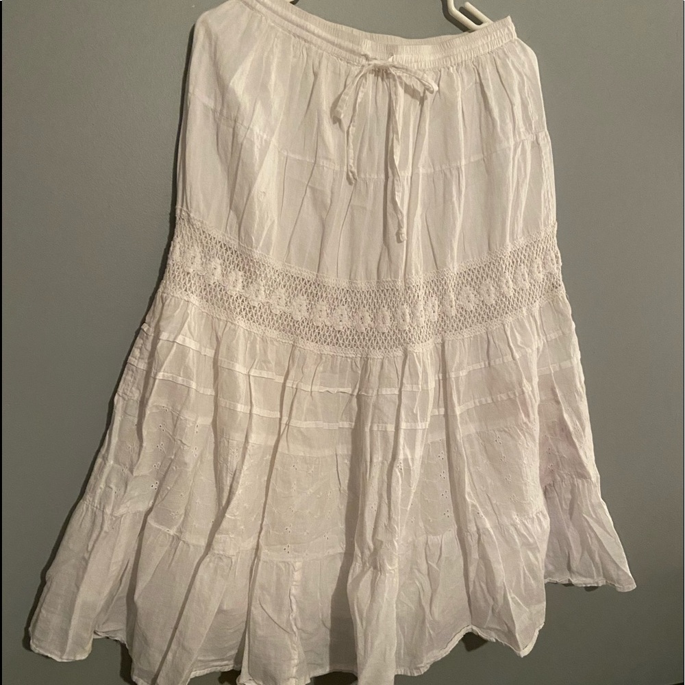 White Boho linen maxi skirt
